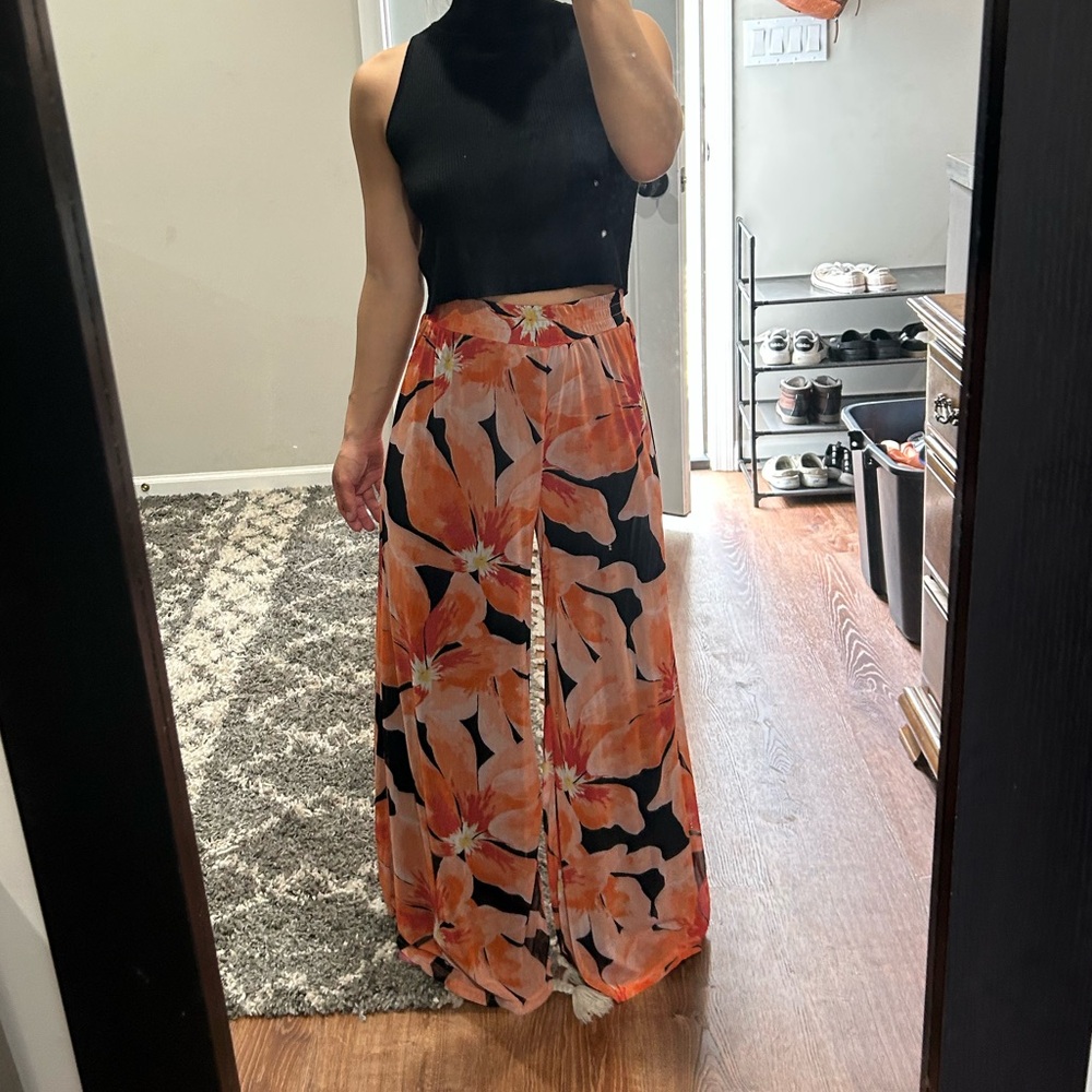 Floral Orange and Black Pants